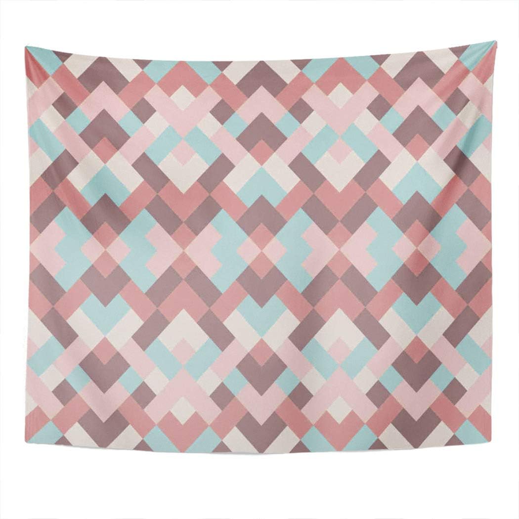 Suklly Tapestry Wall Hanging Dusty Rose Abstract Geometric Triangles Pink Blue Colors Mosaic Home Decor Polyester Living Bedroom Dorm 60 X 80 Inches Picnic Mat Beach Towel Bed Cover
