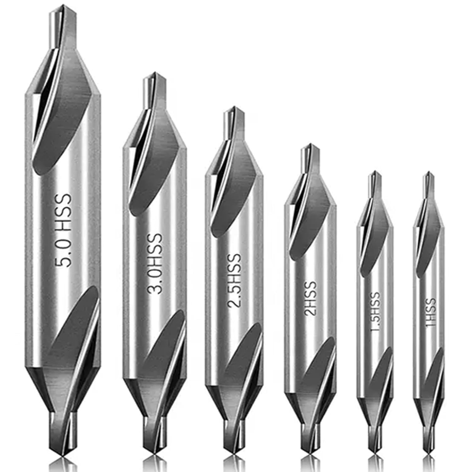 Nimomo Center Drill Bits 6pcs 1/1.5/2/2.5/3/5mm 60 Degree HSS Center Drill Bits Centering Drills Set for Precise Center Drilling in Metals.