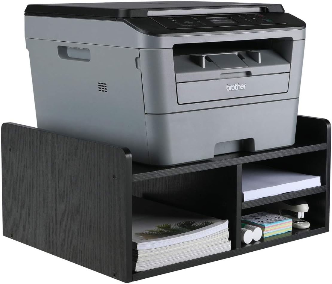 PAG Monitor Printer Stand Computer Riser with Storage Wood Desk Organizer for Home/Office, 2-Tier, Black: Electronics