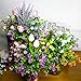 Artificial Flowers, Fake Outdoor UV Resistant Plants Faux Plastic Greenery Shrubs Indoor Outside Hanging Planter Home Kitchen Office Wedding, Garden Decor (Purple)