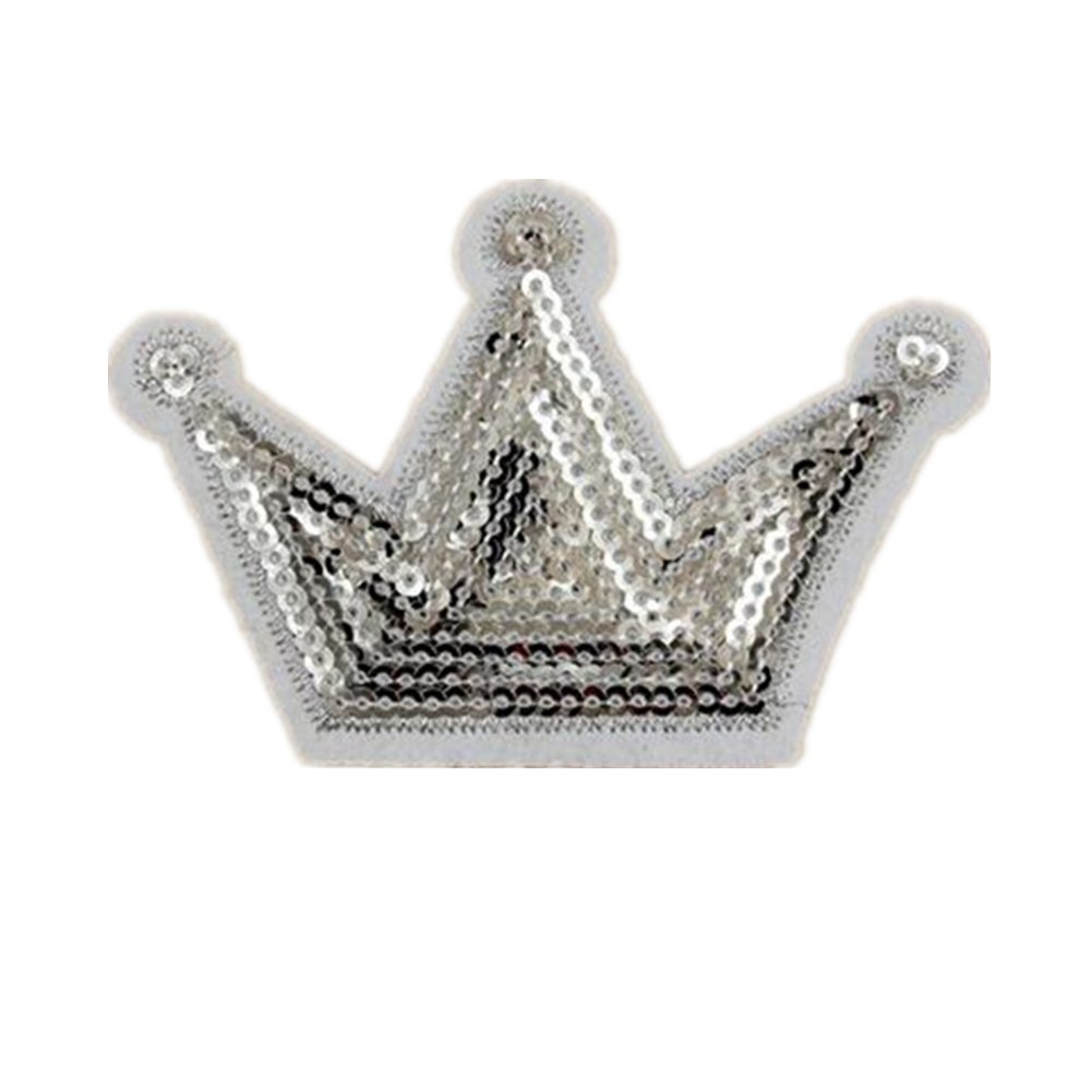 10pcs Crown Iron on Patches Sequin Decorative Embroidered Fabric Applique for Jewellery Making Outfit Bag Embellishment(Silver)