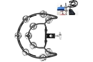 TUOREN Hi Hat Tambourine Half Moon Mounted Double Row Bells with Mounting Eye Bolt Tambourine for Drum Set