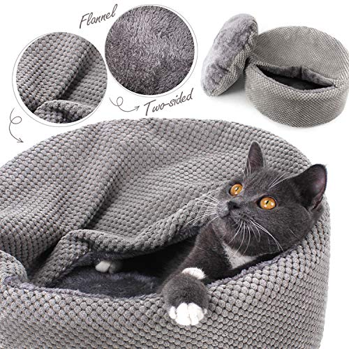 Winsterch Washable Warming Cat Bed House, Round Soft Cat Beds,Pet Sofa Kitten Bed, Small Pet Beds (Gray)