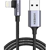 UGREEN USB to Lightning Cable MFi Certified Braided 90 Degree Right Angle Cord, for Charging and Data Transfer, Compatible fo