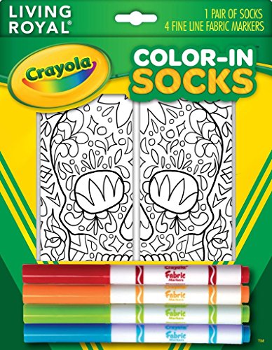 Kid's Crayola Color-In Socks - Includes 1 Pair Of Socks And 4 Fabric Markers - Sugar Skull Design