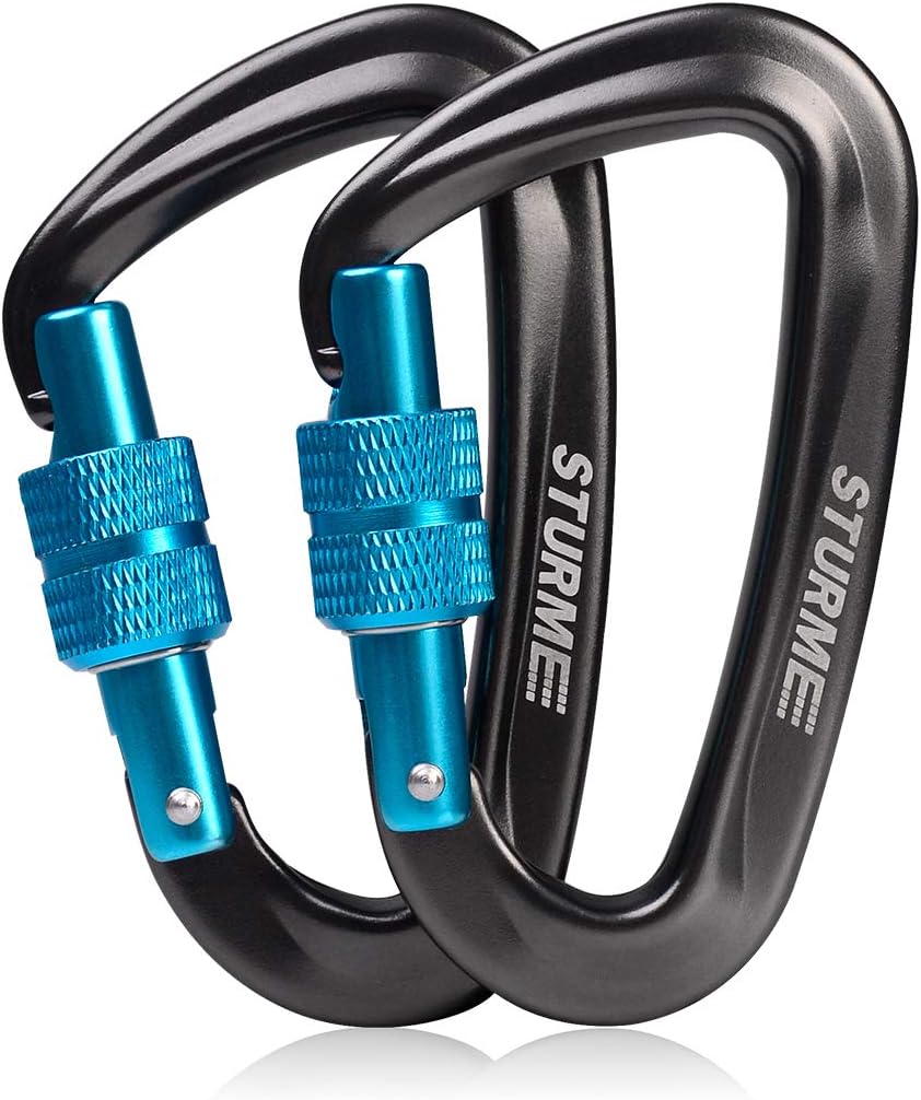 STURME Locking Carabiner Clip -12KN/2697lbs Aluminium Ultra Sturdy & Light, Screwgate Carabiner Heavy Duty for Hammocks Traveling Dog Leash and More (2 Pcs) : Sports & Outdoors