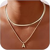 Ritach Initial Necklaces for Women - Real Gold Plated Layered Initial Necklace Dainty Gold Necklace for Women Herringbone Rope Chain Necklace for Women Girls Jewelry Gifts