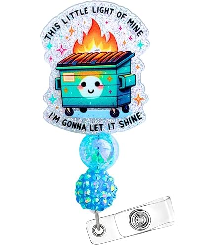 Dumpster Fire Badge Reels Retractable Heavy Duty, Funny ID Badge Holder Detachable Lanyard 360 Swivel Carabiner Belt Clip Fine It S Fine Everything Fi