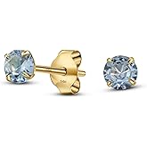 Solid 14K Yellow Gold Round Solitaire Simulated-Birthstone Minimalist Stud Earring