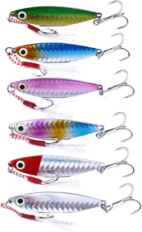 JACKFISHING Jigs Fishing Lures Sinking Metal Spoons Micro Jigging Bait Sea Bass Trout Fishing Lure (5cm-10g-6pcs)