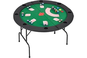 ECOTOUGE Round Poker Table, 8 Players Casino Texas Holdem Table with Folding Metal Legs & Padded Rails, Gaming Play Table with Cup Holders for Card Games,Green