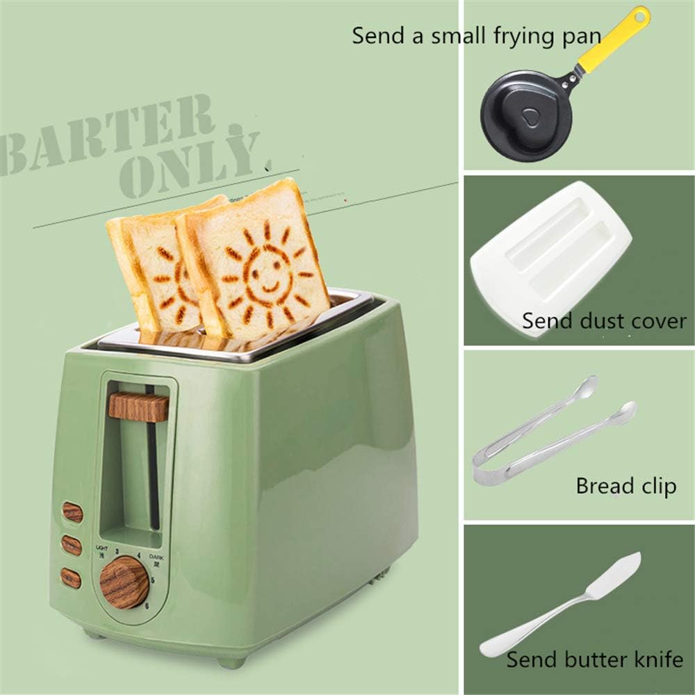 Toaster, 2 Slices of Toaster, Home Breakfast Machine, Fried Egg, Small Automatic Tortoise Driver, Small Frying Pan, Dust Cover, Bread Clip, Butter Knife,Green