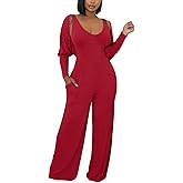 Annystore Sexy 2 Piece Set for Women Fall Outfit Ribbed Knit Long Sleeve Crop Cardigan Wide Leg Pants Set Jumpsuit Clubwear