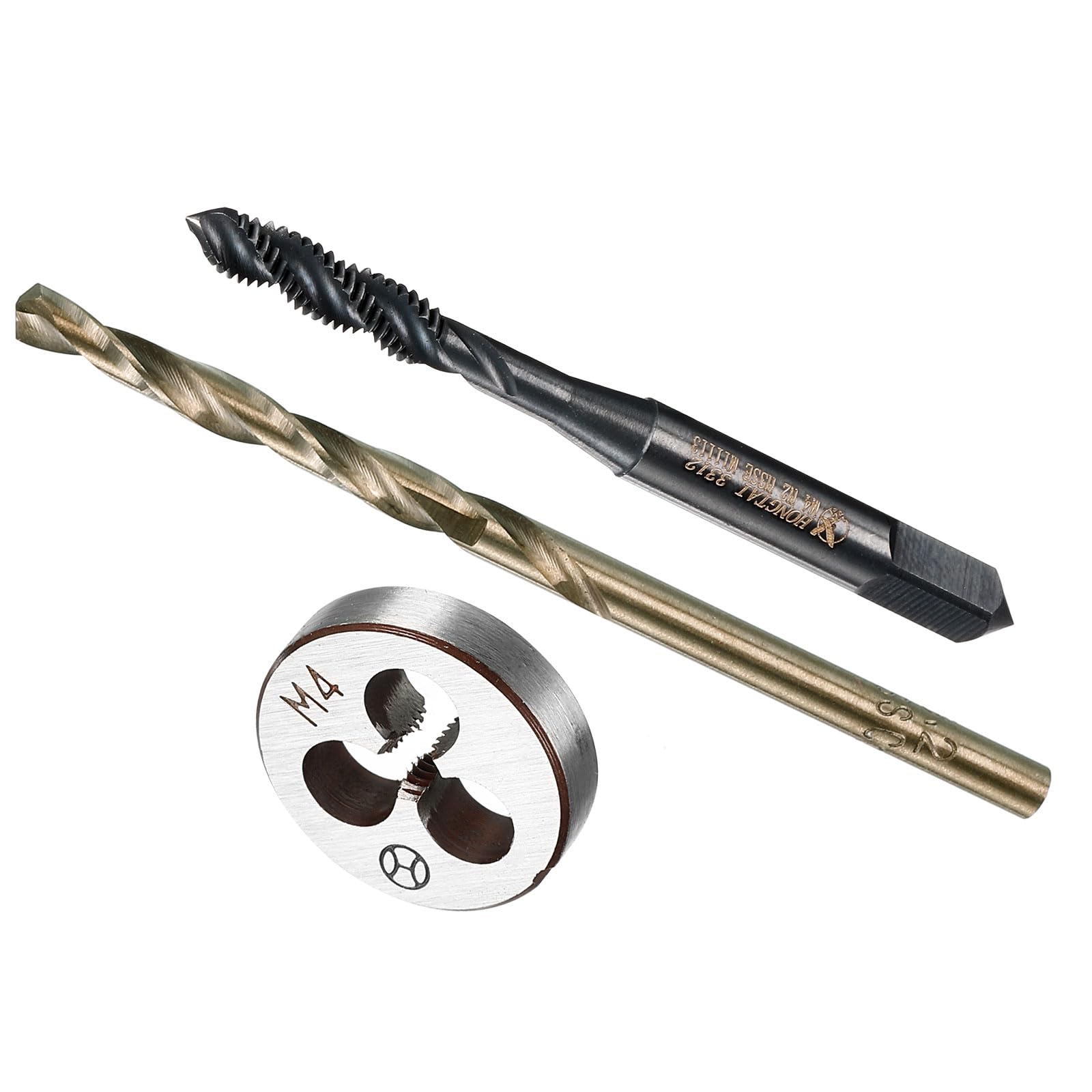 CoCud Metric Tap and Die and Drill Bit Set, M4 x 0.7 Tap & Die Thread 3.3mm Drill Diameter, Spiral Flute Machine Screw Tap Tool Kit - (Applications: for Threading Tapping Repair)