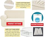 SAMSTEX 2 Seater Sofa Cover Cream 1-Piece Stretch Non Slip 57-70 inch view 5