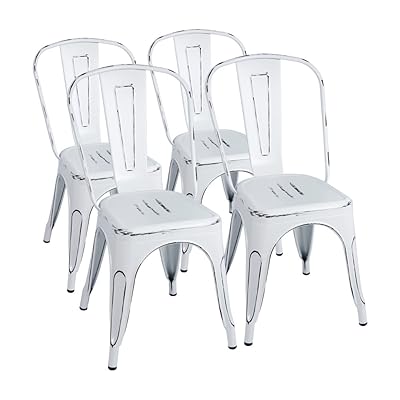 Furmax Metal Chairs Set of 4 Stackable Bistro Dining White