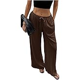 SHENHE Women's Summer Linen Low Rise Drawstring Wide Leg Beach Palazzo Pants Trousers