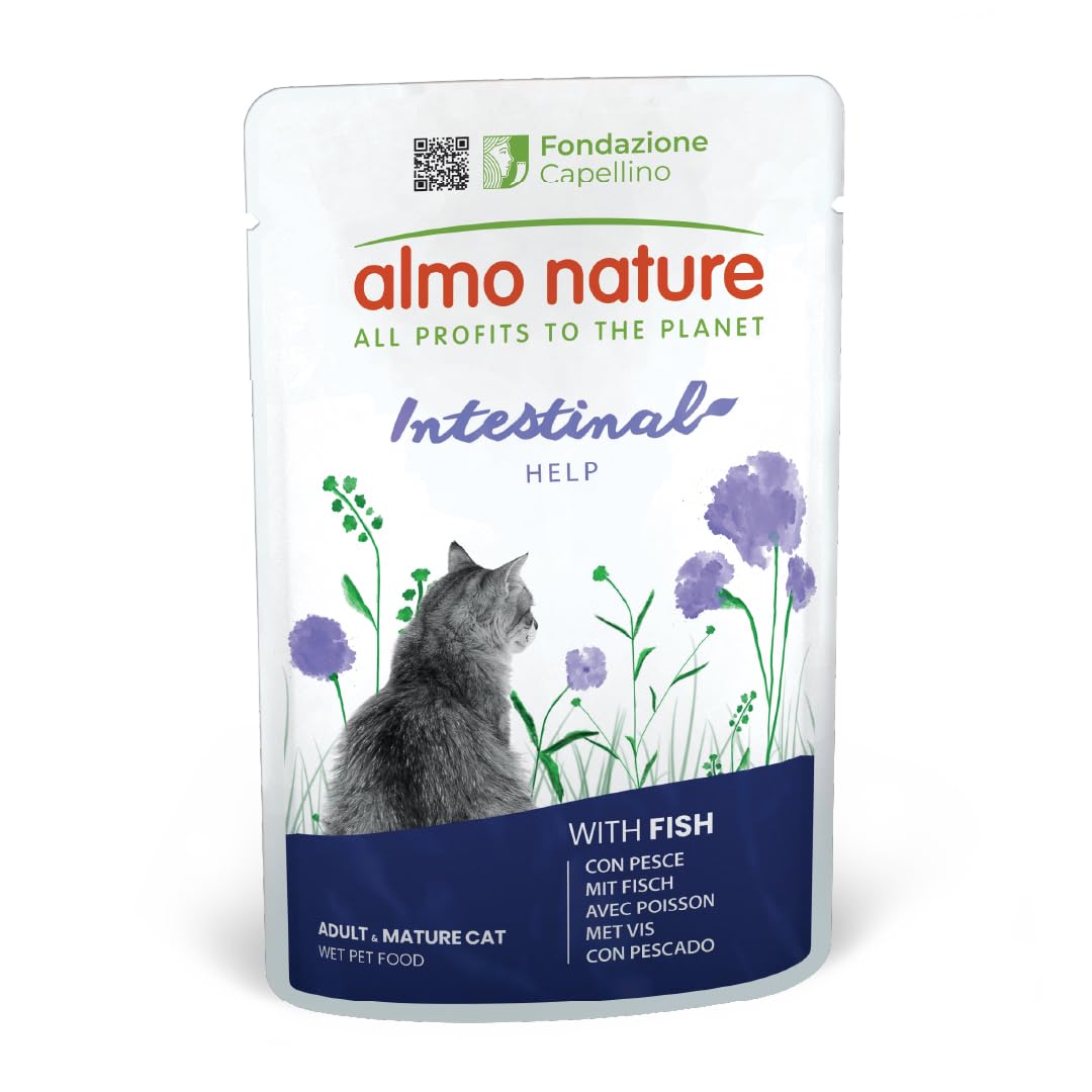 Almo Nature Functional - Intestinal Help - Wet Food for Adult and Mature Cats with Intestinal Sensitivity - with Fish - Microbiota Support - 70g (Pack of 30)