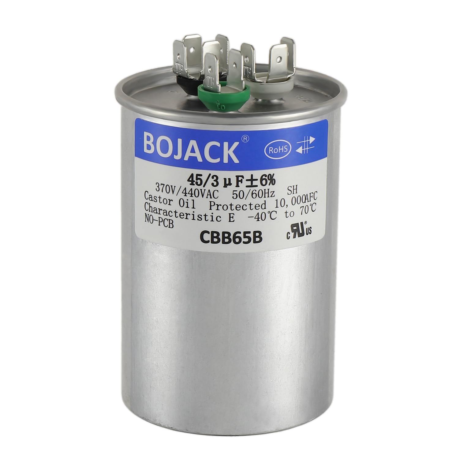 Photo 1 of BOJACK 45+3 uF ±6% 45/3 MFD 370/440 VAC CBB65B Dual Run Start Round Capacitor for Condenser Straight Cool or Heat Pump Air Conditioner or AC Motor and Fan Starting