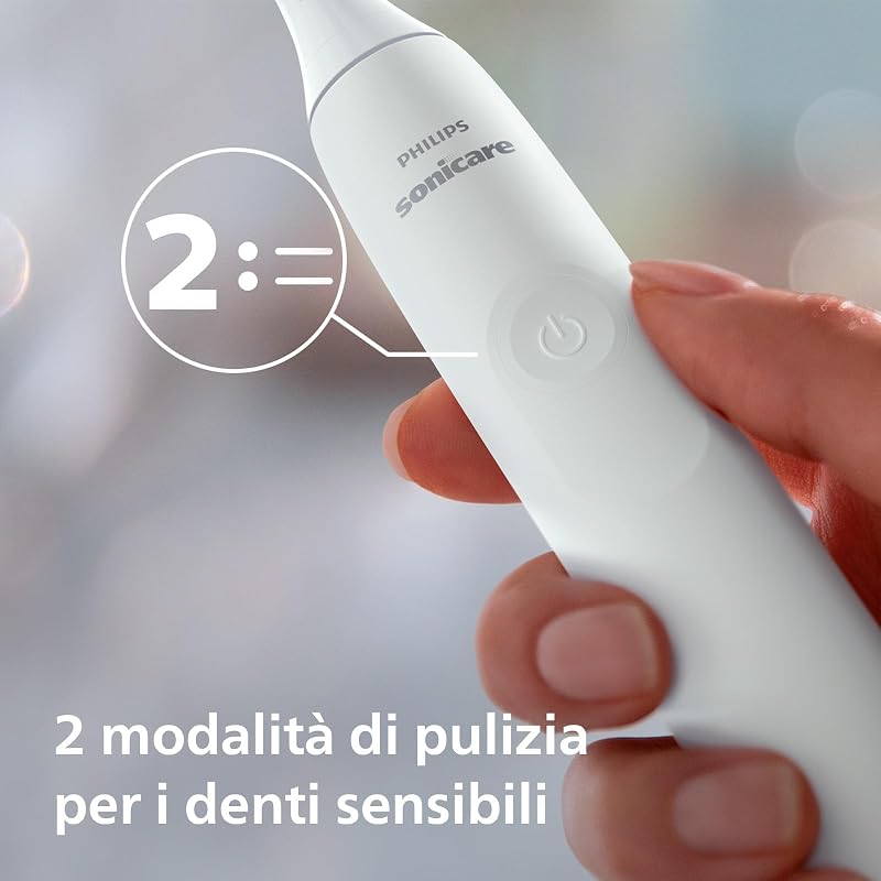 Sonicare 4100 - Spazzolino elettrico Philips Sonicare per adulti con 1 testina sonica Philips W2 Optimal White, custodia da viaggio sottile e caricatore USB modello HX3683/33