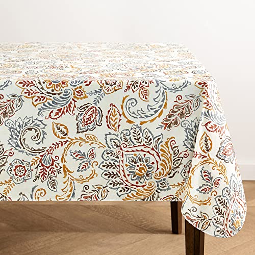 Elrene Home Fashions Ava Floral Nappe en Vinyle résistante à l'eau et aux Taches avec Revers en Flanelle, rectangulaire, 132 x 178 cm