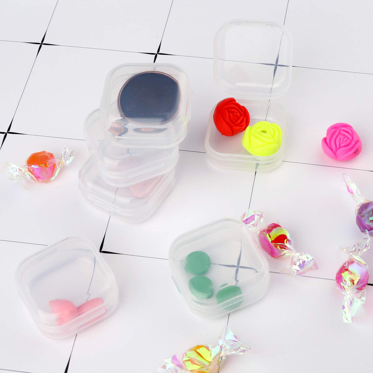Plastic Beads Storage Containers - Mini Clear Square Box Empty Case with Lid for Earplugs, Pills, Jewelry, Hardware or Any Other Small Craft Gadgets (40 Pieces 1.37 x 1.37 x 0.7 Inches)
