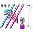 The Friendly Swede Mesh Tip Stylus Pen for Touchscreen — 3-Pack Micro-Knit Capacitive Stylus Pen for iPad & iPhone with 3 Replaceable Fiber Tips, Elastic Lanyards & Screen Cleaning Cloth