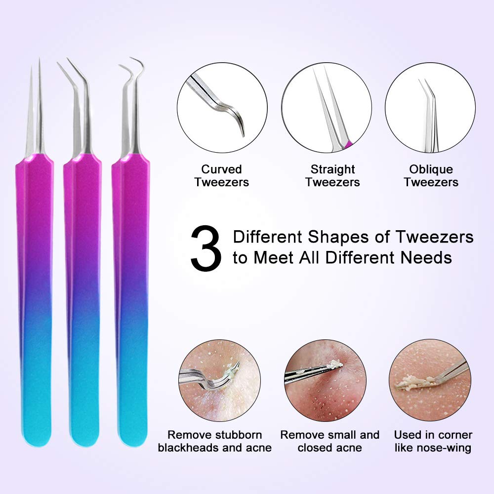 Blackhead Remover Tool Kit, Aooeou 10 Pcs Professional Pimple Popper Tool -Treatment for Pimples, Blackheads, Blemish, Zit Removing, Forehead and Nose(Colorful): Beauty