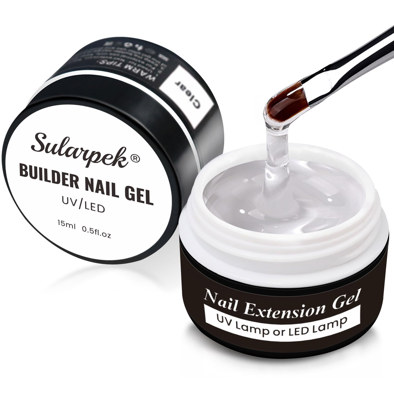 Sularpek 2 Pcs 15 ml Builder Gel for Nail Extensions, Split Nail Repair, Reinforcement, and Art Design (Clear)