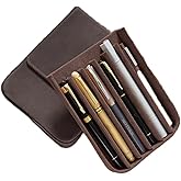 UPRESYE Leather Fountain Pen Case Collector Organizer,Pencil Case Handmade Pen Protective Sleeve (Magnetic 6 slots)