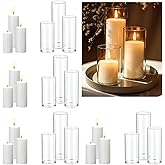 UDU 24 PCS White Pillar Candles with Glass Cylinder Vases Hurricane Glass Candle Holders for Pillar Candles Cylinder Vases for Centerpieces Wedding Table Party Home Decor