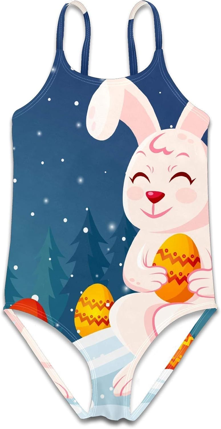ATZUCL Girls One Piece Swimsuits Happy Bunny Winter Easter