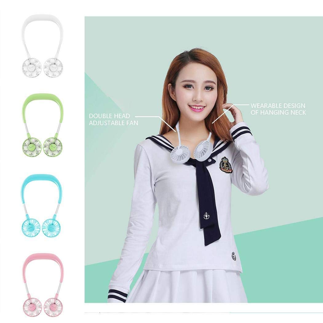 Hand Free Personal Fan - Portable USB Battery Rechargeable Mini Fan - Headphone Design Wearable Neckband Fan Necklance Fan Cooler Fan with Dual Wind Head for Traveling Outdoor Office Room (Blue)