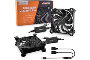 NewHail 2Pack Quiet 120mm USB Fan Dual-Ball Bearings, USB Fan 5V, with L/M/H 3-Degree Speed Controller High Airflow Cooling Fan for Router Modem Receiver DVR PlayStation Xbox TV Box