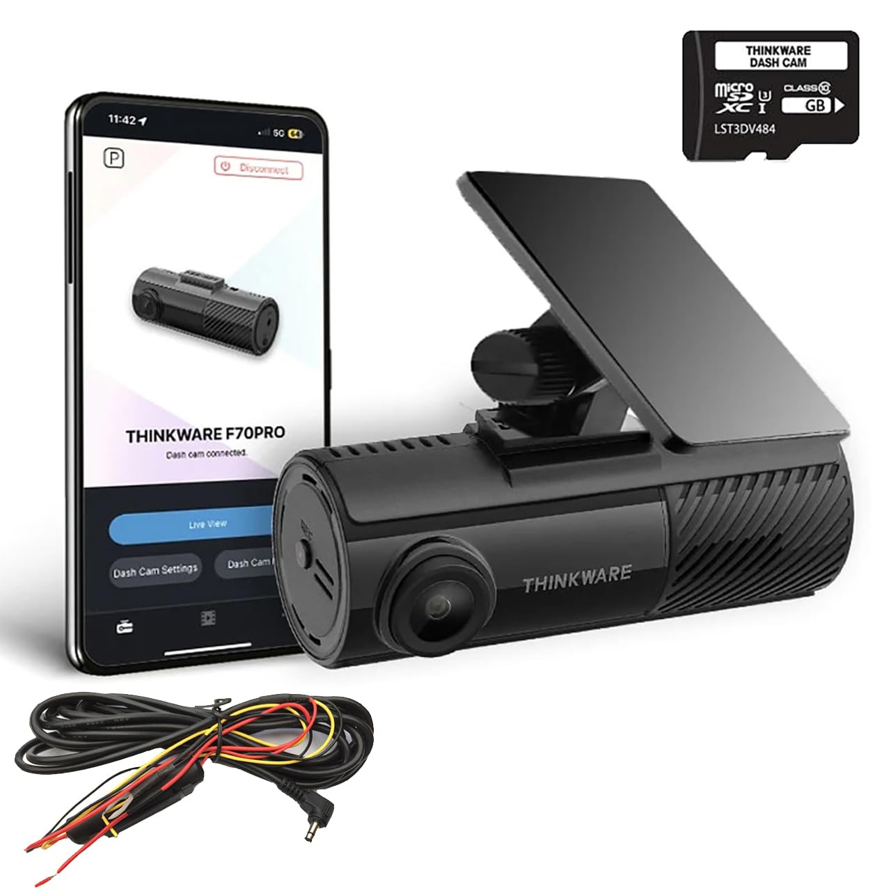 Thinkware F70 PRO Dash Cam Full 1080p Front Car Camera Dashcam - Wi-Fi, Bluetooth, Parking Mode, Includes 32GB SD Card, Hardwire Car Charger