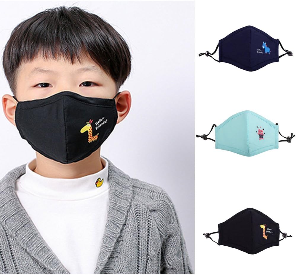 oemby001 Cute Kids Masks Animal Cotton Mouth Mask Children's PM2.5 Guaze Mask Dustproof Face Mask with N95 Filters Respirator for Outdoor 3Pcs