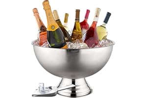 Glotime Ice Bucket for Parties - Silver Stainless Steel Champagne Bowl - Punch Bowl - Pedestal Base, Party Sized, 12L (Ice Bu