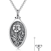 MEIDERBO Personalized Teardrop Urn Necklace 925 Sterling Silver 12 Month Birth Flower Cremation Necklace for Ashes Memorial Keepsake Pendant Jewelry Gifts for Women
