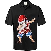 Hardaddy Men's Christmas Shirt Button Down Short Sleeve Funny Printed Hawaiian Aloha Santa Shirt
