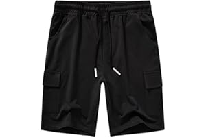 YuKaiChen Men's Casual Cargo Shorts Classic Relaxed Fit Drawstring Elastic Waist with Pockets