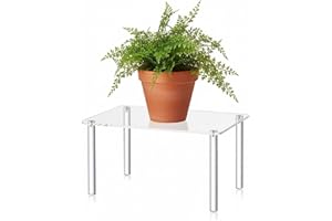 Ymiko Display Stand, Acrylic Plant Stand Multipurpose Rectangular 4 Leg Display Riser Clear Shelf Equipped with Anti Slip Pad
