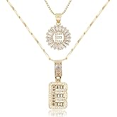 MEIITRUE Letter Necklace 14k Gold Plated Bling Dainty Necklaces Trendy Chunky Custom Name Necklace Personalized Round Circle Pendant Zirconia Letters Name Crystal Jewelry Gifts for Women