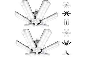 KPBOTL 150W Upgrade LED Garage Lights 2 Pack Screw in Garage Light Bulb 6+1 Adjustable Panels Garage Lighting 15000LM 6500K Deformable Garage Lights Ceiling LED Shop Light for Barn Attic Basement