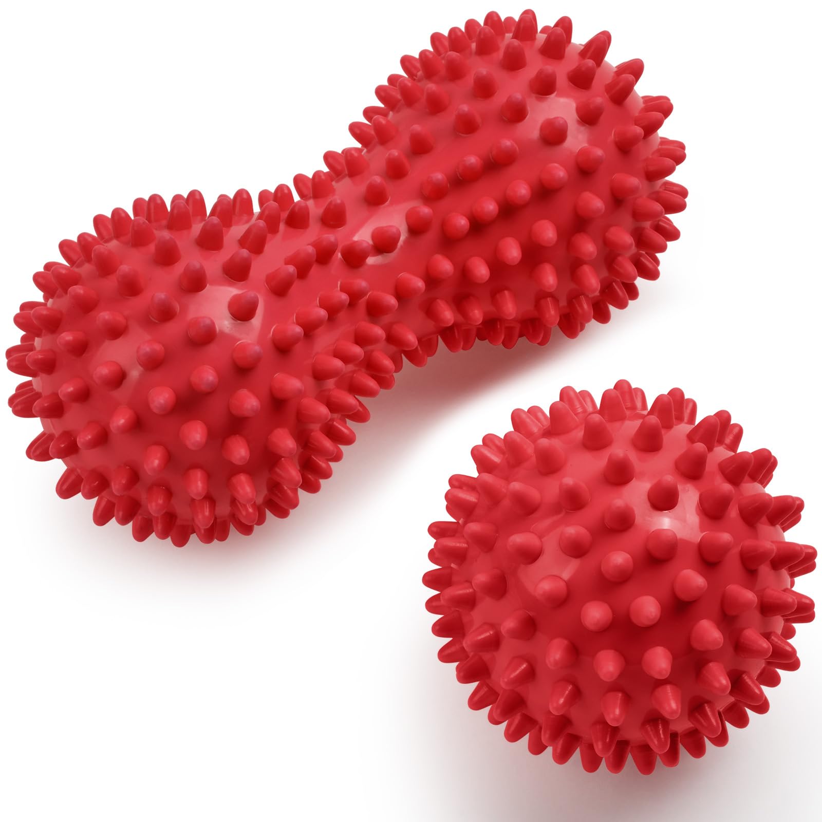 URAQT Spiky Massage Ball Set, 2 Pack Body and Foot Massage Roller, Hard Peanut Massage Ball for Plantar Fasciitis, Trigger Point Therapy, Deep Tissue, Myofascial Release
