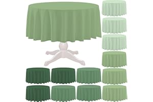 BCCSNNM 12 Pack Sage Green Round Tablecloth,84 Inch Disposable Plastic Table Covers in 4 Green Colors for Wedding Baby Shower