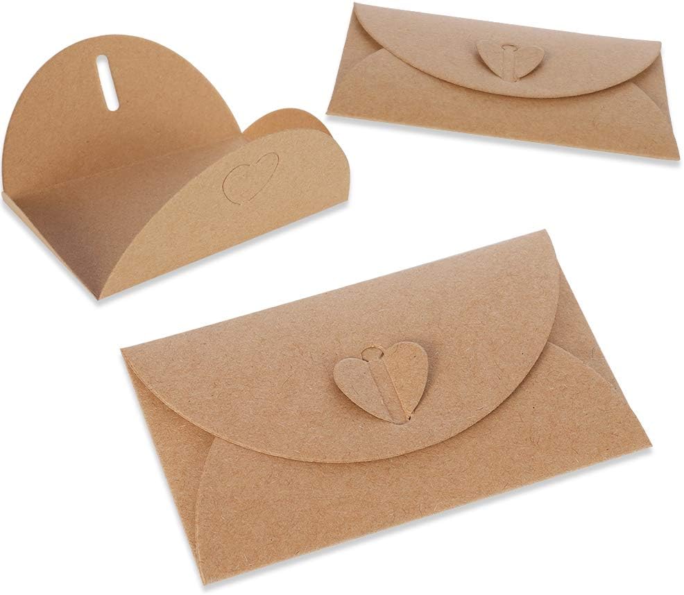 lovingmona 50 Pack Gift Card Envelopes 17 x 11cm Kraft Paper Envelopes Brown Handmade Seed Envelopes with Heart Clasp for Gift Greeting Thank You Notes DIY Wedding Card