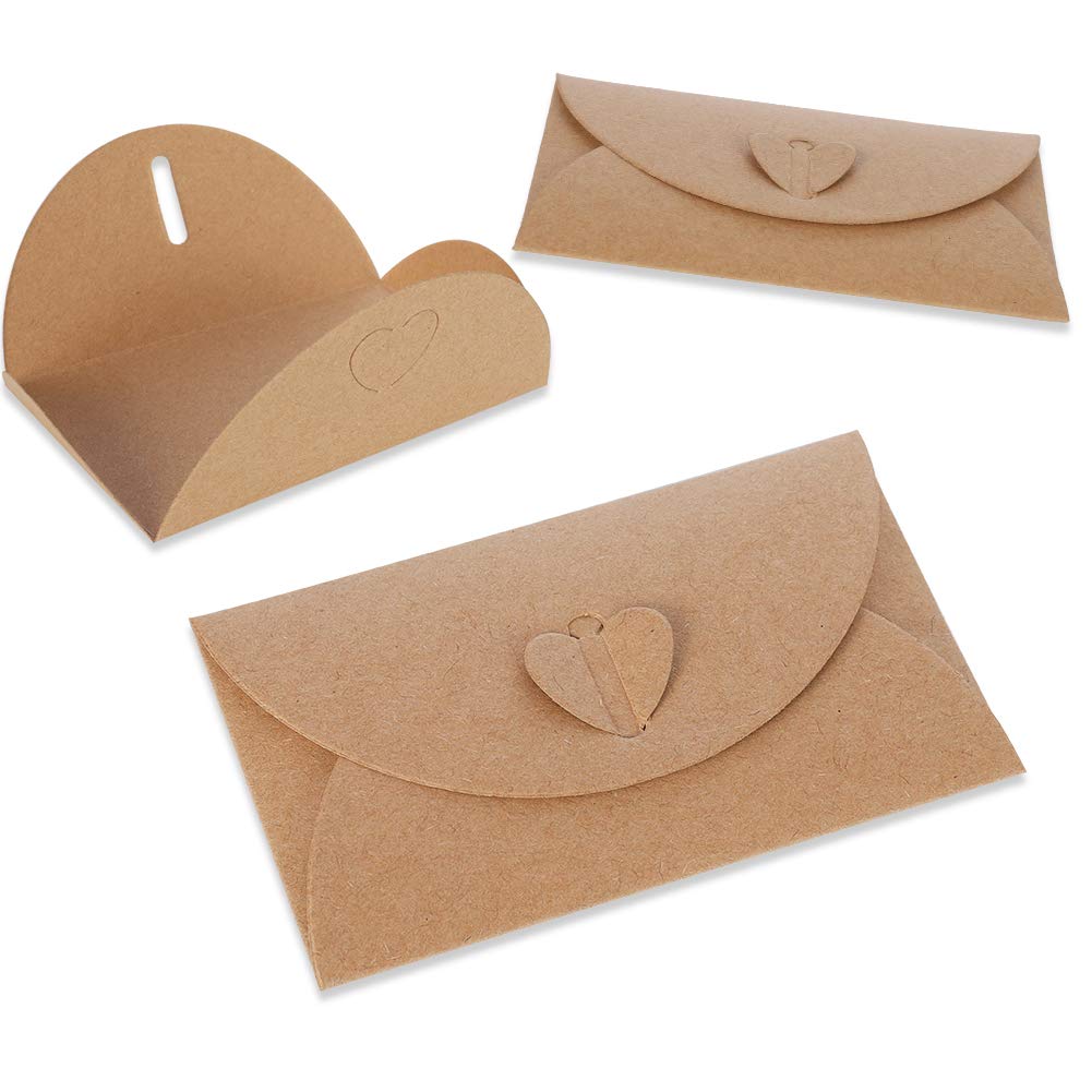 lovingmona 50 Pack Gift Card Envelopes 17 x 11cm Kraft Paper Envelopes Brown Handmade Seed Envelopes with Heart Clasp for Gift Greeting Thank You Notes DIY Wedding Card