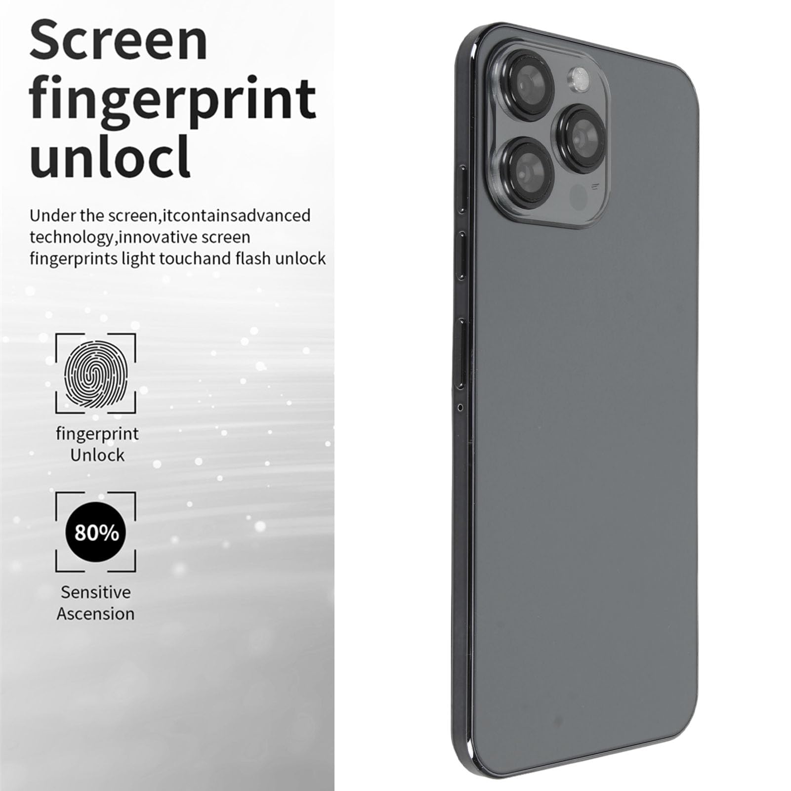 I14pro Max Unlocked Cell Phone, HD 6.6 Inch Full Screen Ultra Thin Phone for Android, 8GB RAM 256GB ROM, 8MP 24MP Dual Camera, 2.4G 5G Wifi Dual Card Cell Phone (Black)
