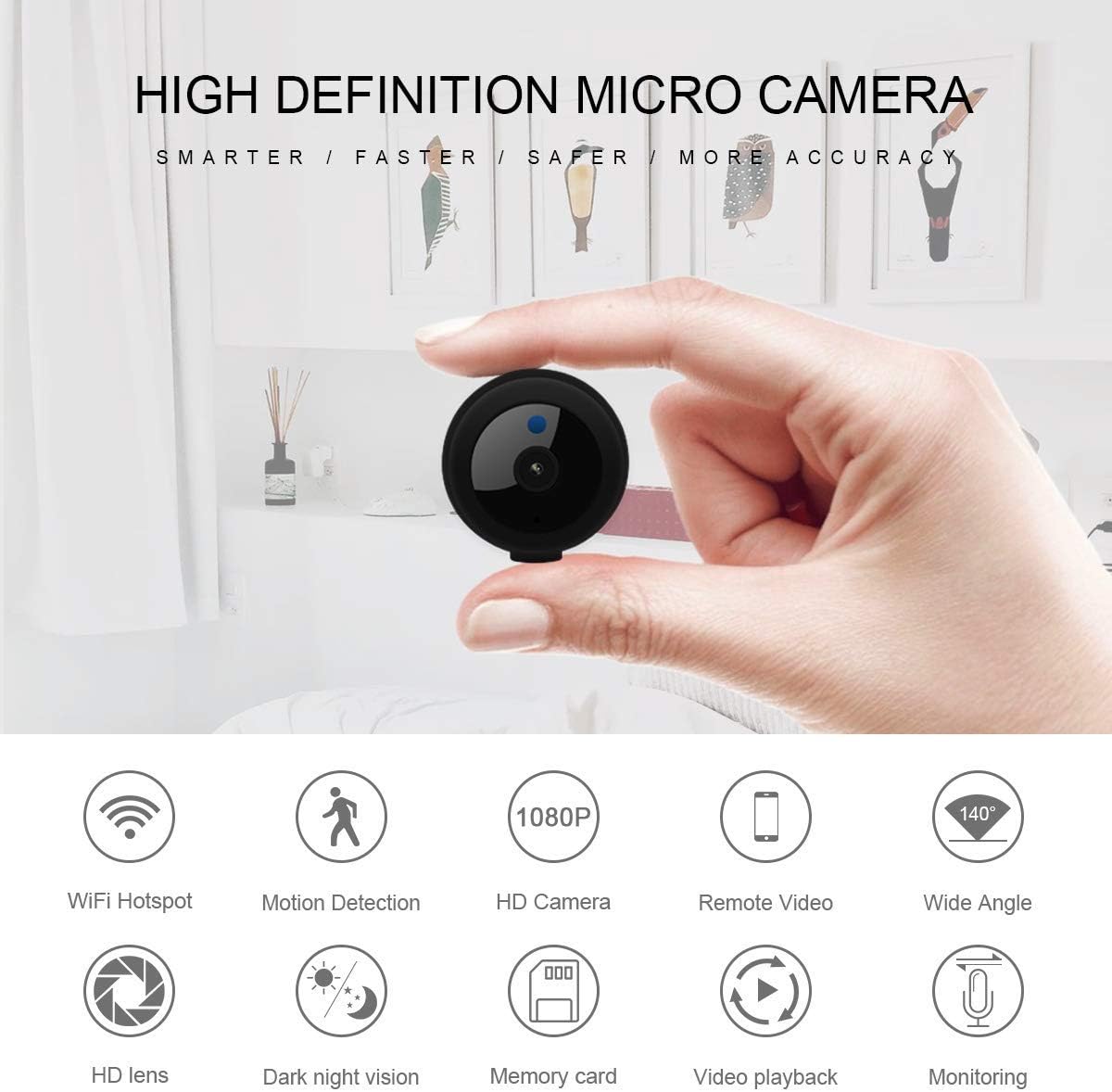 Hidden Camera, Home Security Camera WiFi, Super Night Vision 1080P Wireless Surveillance Camera, 150° Wide-Angle Lens, Nanny Cam Activity Detection Alert, Remote Monitor Phone App