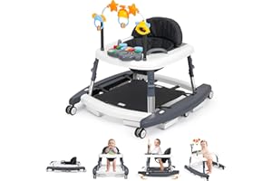 Wolfcode 5-in-1 Music and Lights Baby Walker Foldable with 5 Adjustable Heights, Baby Walker with Wheels and Bouncer Combo Portable, Infant Toddler Walker for Baby Boy Girls 6-18 Months